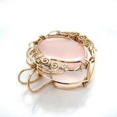 Large 14k Yellow Gold Filled 2” High Wire Wrapped Rose Quartz Pendant 21.4 Grams