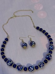 16) Clear Glass Gold Blue Floral Beads Necklace & Earings Set – BEAUTIFUL