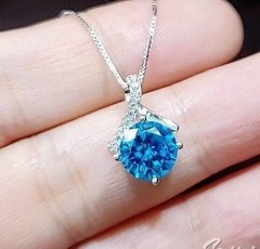 Simple Blue Topaz Necklace Gemstone 2CT Bowknot Blue Topaz Pendant Sterling