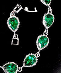 Green DROPS FACETED CRYSTAL BRACELET w EXTENDER Gift Box SILVER TONE #TB12