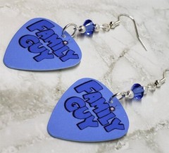 Family Guy Guitar Pick Earrings with Blue Swarovski Crystals