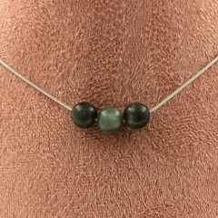 Necklace 3 beads Seraphinite from Russia 8 mm Stainless steel chain