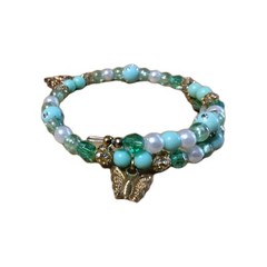 Handmade 10in Wrap Bracelet- Rhinestone Spacers, Glass, Plastic-3 Butterflies.