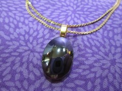 Gen. Hematite Pendant & Pierced Earrings w/ 18″ Gold Plated Serpentine Chain /Q