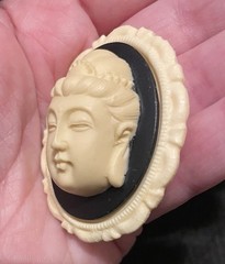 Cameo Buddha Siddhartha Gautama Religious Asian Gothic Black & White Pin Brooch