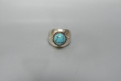 NATIVE AMERICAN STERLING & TURQUOISE RING SIGNED SIZE 6-1/2