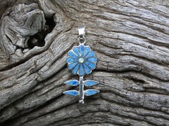 Flower Denim Lapis Sterling Silver 925 Multi Gemstone & Opal Pendant NEW D30