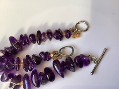 2 Beautiful Bracelets of Bright Purple Polished Amethyst Stone Nuggets
