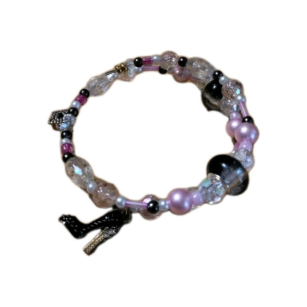 Handmade 13 in Wire Bracelet-Glass and Plastic-Iridescent-High Heel and Crown.
