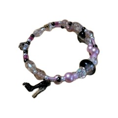 Handmade 13 in Wire Bracelet-Glass and Plastic-Iridescent-High Heel and Crown.