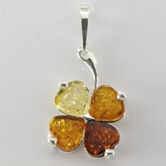 Multi-Color BALTIC AMBER 4 Leaf Clover Flower Pendant 925 STERLING SILVER 6202e