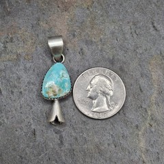 White Water Turquoise Squash Blossom Pendant Sterling Silver SW Native Style