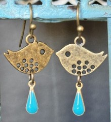 Bronze Sweet Bird with Teal Teardrop Dangle Earrings.