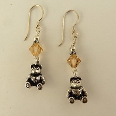 Silver Teddy Bear earrings made with Swarovski crystal beads