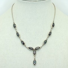 Handcrafted Sterling Silver Marquise Cut Mystic CZ 19″ Necklace 25.2 Grams