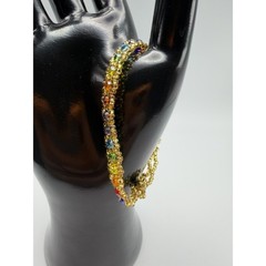 Handmade Gold Rainbow Beaded Bracelet Multicolor Crystal Seed Bead 8.25 Inch