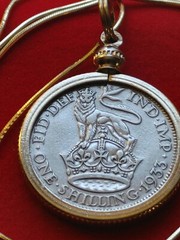 1933 British Silver Shilling Pendant on 20″ 18k Gold Filled Italian Chain 25mm