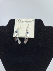New Silver Forest Handcrafted Surgical Steel Leaf Dangle Hook Earrings Blue