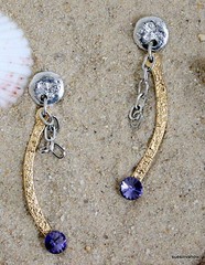Designer Earrings Dangling Purple Swavorski Crystal 24k Gold Silver J Jansen