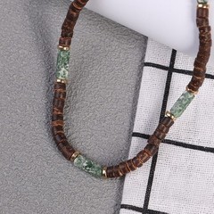 Mens Brown Coconut Shell Wood Bead Necklace Natural Stone Boho Surfer Jewelry