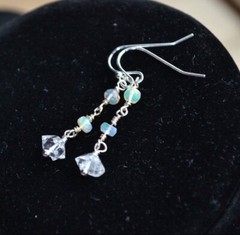 Handmade Herkimer diamond Ethiopian opal sterling silver Earring