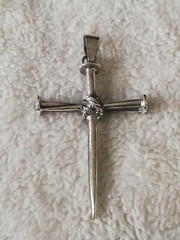 .970 Solid Silver Oxidized Nail Cross Pendant New