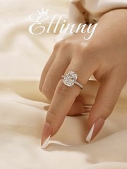 Effinny 4.0 Ct Elongated Cushion Cut Engagement Ring, S925 Sterling Silver