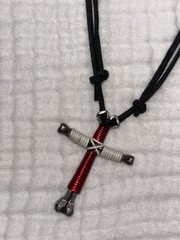 Hand Crafted Cross Necklace Adjustable Length Horseshoe Steel & Colored Twine
