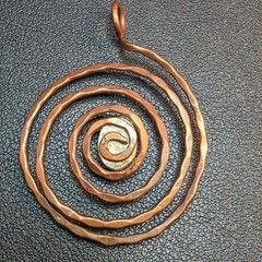 Hammered Spiral Copper Wire & Blue Turquoise Pendant