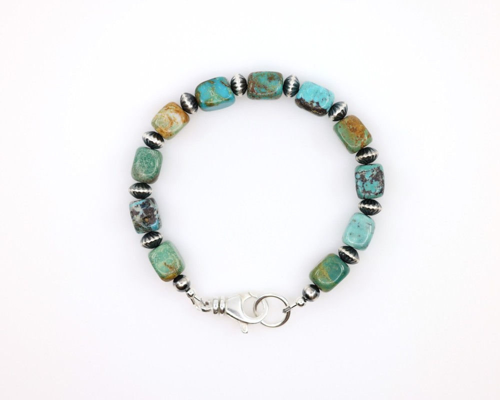 Modern Kingman Arizona Turquoise Bracelet with Sterling Silver Accents