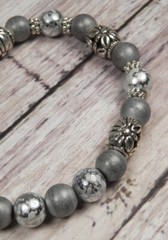 Foil Glass Matte Silver Clay Metal Spacer Stretch Bracelet Handmade 7.5″