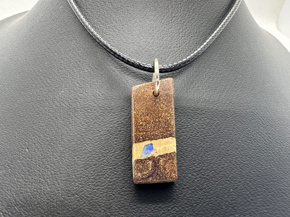 Australian Boulder Opal pendant with cord necklace, blue color