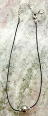 Icing Single Silver Tone Bead on Leather Cord Necklace/Choker 15-18″ Boho