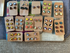 post earrings LOT 34 handmade wood and painted
