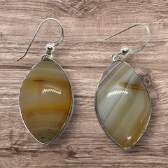 Jay King DTR 925 Earrings Banded Agate Marquise Drop Sterling Silver Gemstone