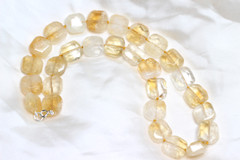 Citrine Golden Yellow Natural Faceted Gemstone Hand Tied Silk Knot Necklace 20″