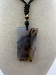 Plume Agate Pendant Necklace On Black Adjustable Rope Sterling Silver Hematite