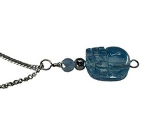 Natural Aquamarine Pi Xiu 9x14mm Pendant Necklace 18″ Hand Carved Gemstone