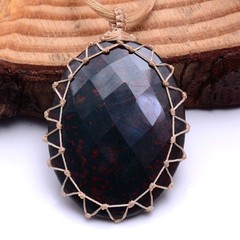 Selected Natural Blood Stone Handmade Macrame Gem Healing Crystal Reiki Pendant
