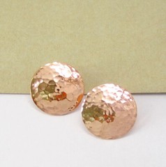 20mm Hammered Copper Stud Earrings 925 Sterlng Silver Stud Women Jewelry Gift