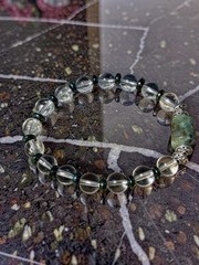 Mystic Clear Crystal Quartz Bracelet With Indian Agate And Green Hematite spacer