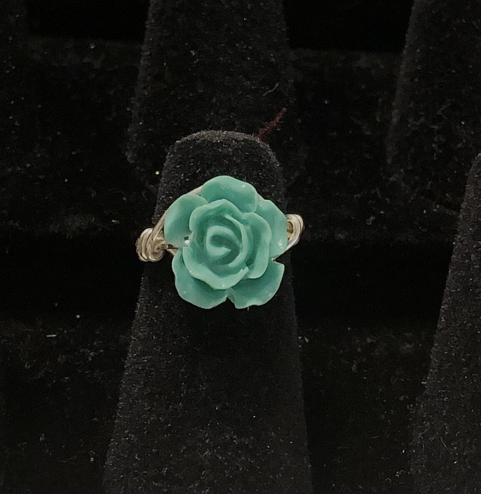 Turquoise Rose Rings, Silver Plated Wire, Various Sizes 3 Handmade Wire Wrapped