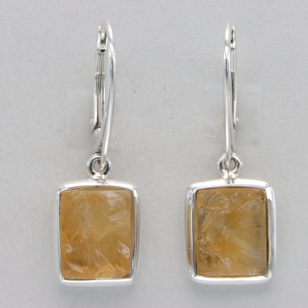 Natural / Raw Cut Square Yellow CITRINE Rough Earrings 925 STERLING SILVER #66e