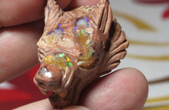 FIRE OPAL CARVING WOLF PENDANT CRYSTAL HEALING NECKLACE BEAD MINIATURE SCULPTURE