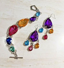 Woman Bracelet Peacock Multi Bling Toggle Dangle Earrings Multi Pink Yellow