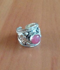 Tibetan Silver Pinkstone Ring Adjustable