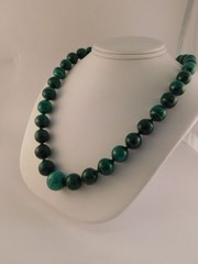 MALACHITE GRADUATED LARGE BEAD BALL NECKLACE 26″ LONG ARTISAN HANDCRAFTED 7-15MM