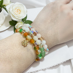 Handmade Pink, Green & Champagne Crystal Gemstone Bracelet, set of 3