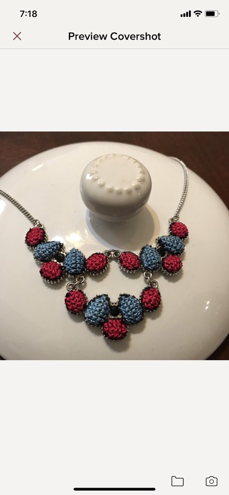Hand Embroidered Necklace New Silver Toned With Light Blue&pink Color