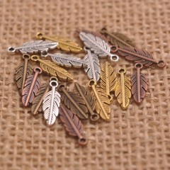 100Pcs Antique Silver/Gold/Bronze Feather Leaves Charm Pensant Finding15MM H3158